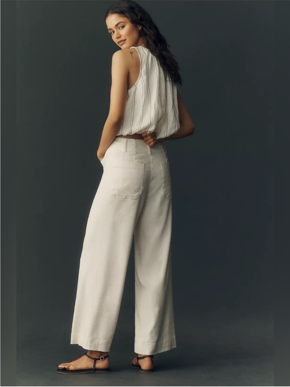 Maeve Colette Cropped Wide Leg Linen Pants Chalk White Size 29 Anthropologie - Picture 4 of 8